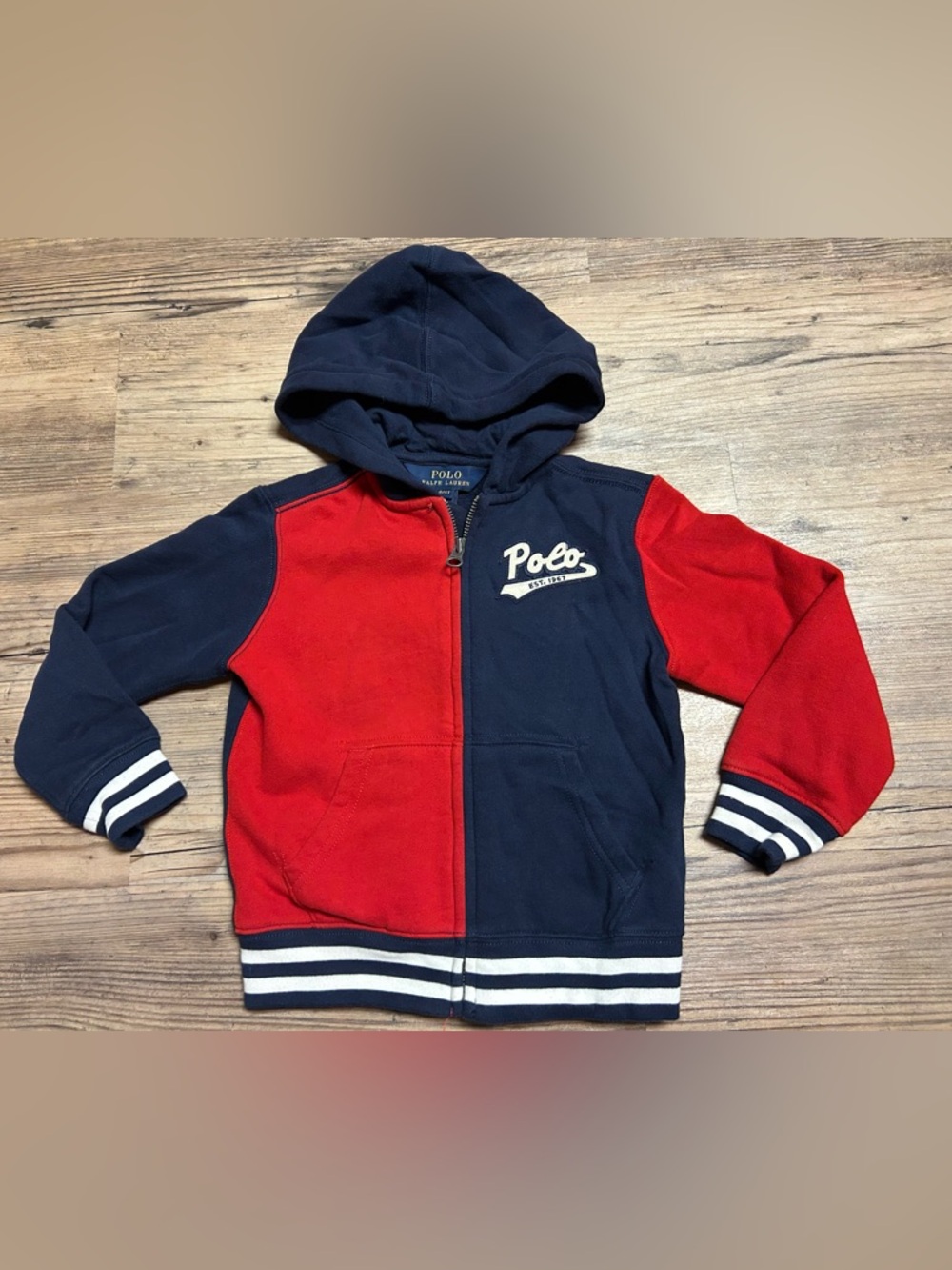 Polo by Ralph Lauren Kids Red & Navy Hooded Zip-Up Sweatshirt 67 on back